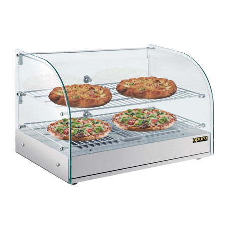 Apuro Pastry Heated Showcase Curved Glass w/Hinged Rear Doors 2 Shelves 45Ltr CK916-A