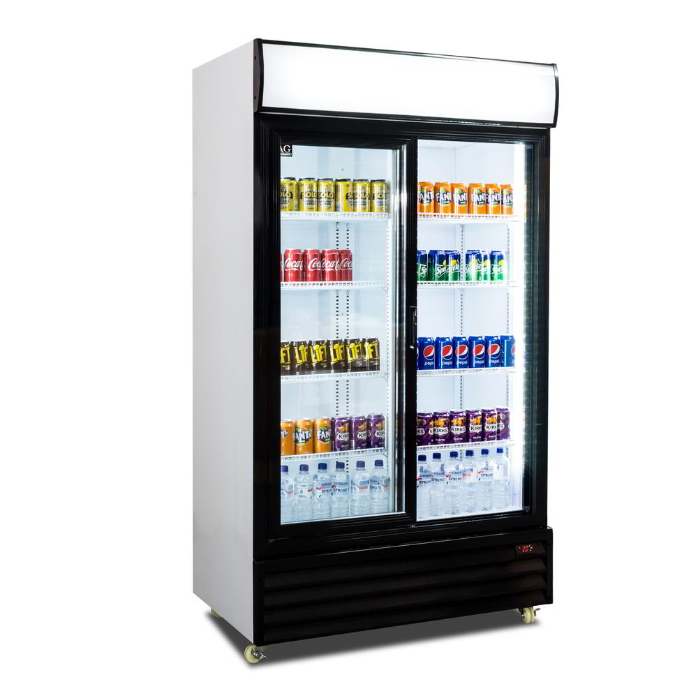 1000L Double Sliding Door Upright Display Fridge - Glass Door