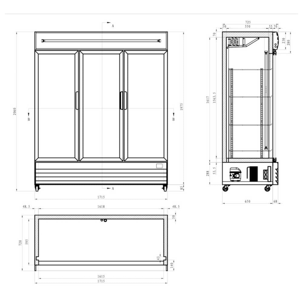 1500L Triple Door Upright Display Fridge - Glass Door