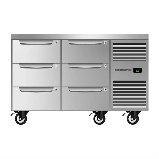 SKOPE Six Drawer, Two Bay, Underbench GN 1/1 Right Hand Fridge