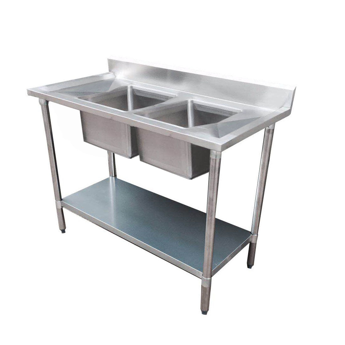 Economic 304 Grade SS Centre Double Sink Bench 1200x700x900 with two 400x400x250 sinks 1200-7-DSBC