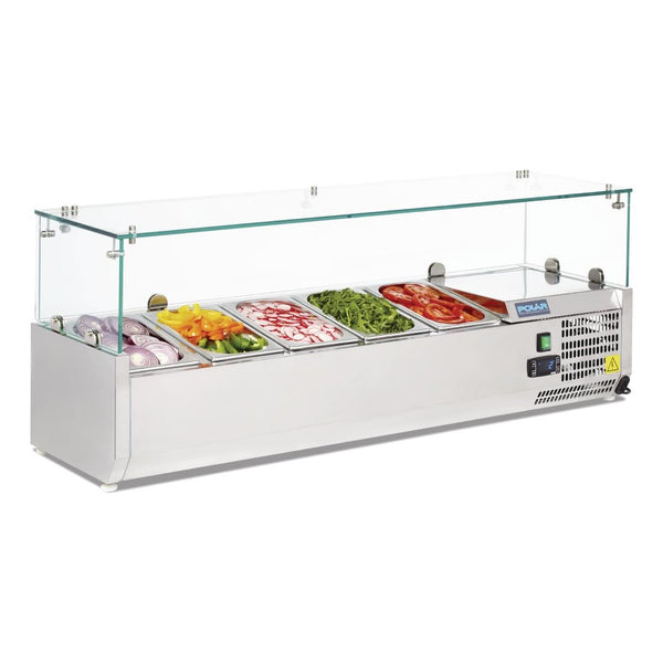 Polar G-Series Countertop Prep Fridge 5x 1/4GN with Glass Sneeze guard G608-A