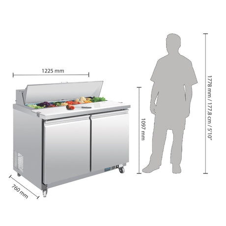 Polar U-Series Double Door Prep Counter Fridge 405Ltr GD882-A