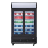 Polar G-Series Upright Display Cooler with Light Box Double Sliding Door - Black