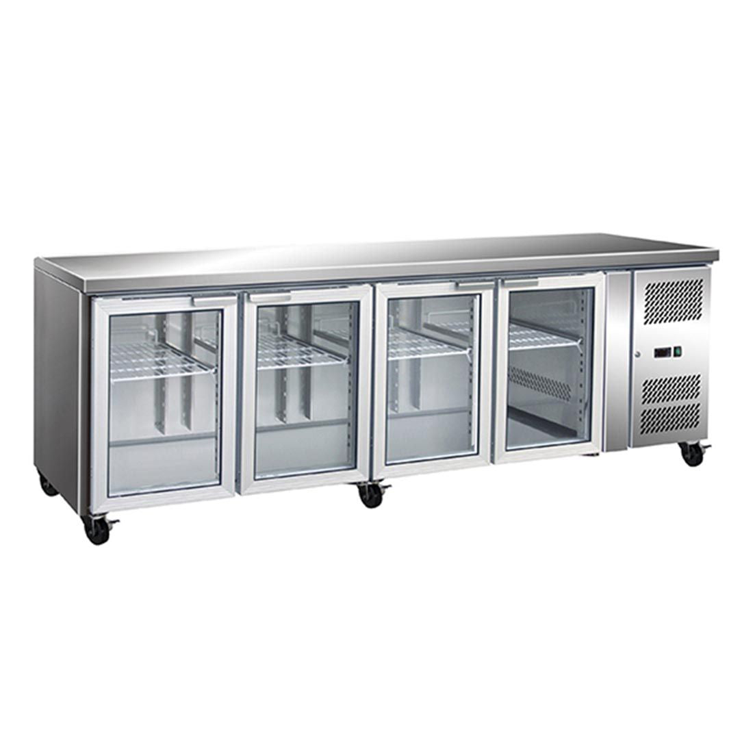 GN4100TNG - 4 Glass Door Gastronorm Bench Fridge