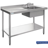 Vogue Single Bowl Sink L/H Drainer - 1200mm (90mm Drain) HC902