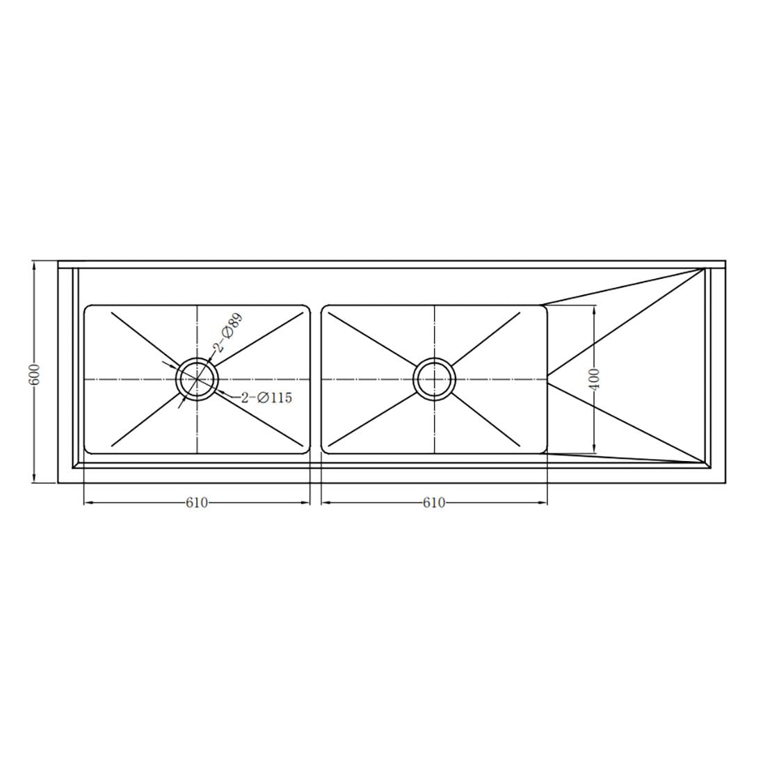 Vogue Double Bowl Sink R/H Drainer - 1800mm (90mm Drain) HC907