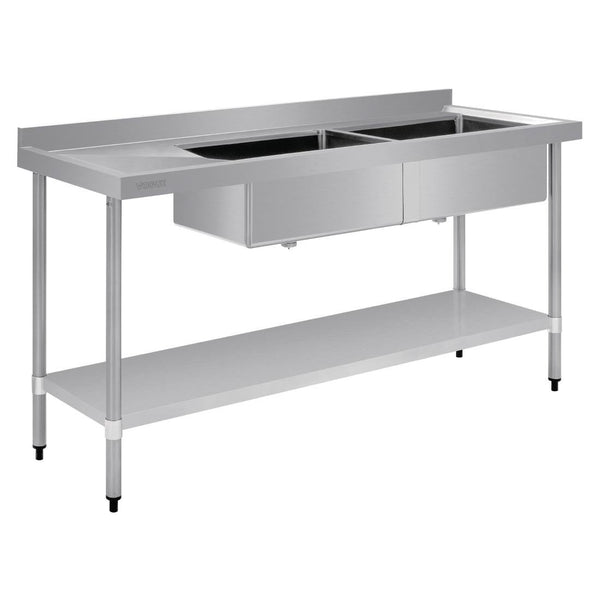 Vogue Double Bowl Sink L/H Drainer - 1800mm (90mm Drain) HC908