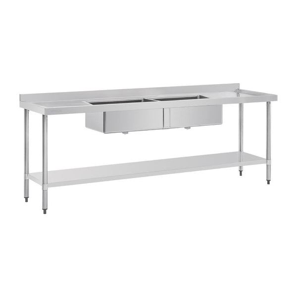 Vogue Double Bowl Sink Double Drainer - 2400mm (90mm Drain) HC909
