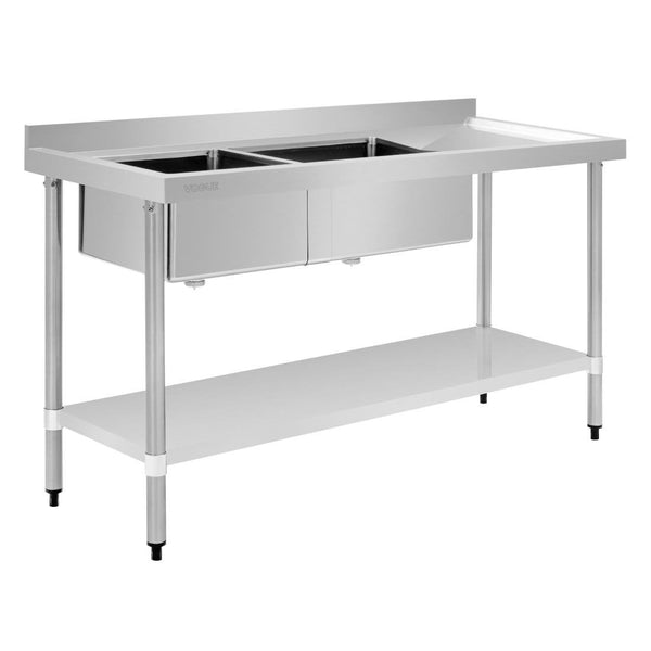 Vogue Double Bowl Sink R/H Drainer - 1500mm x 700mm  (90mm Drain) HC916
