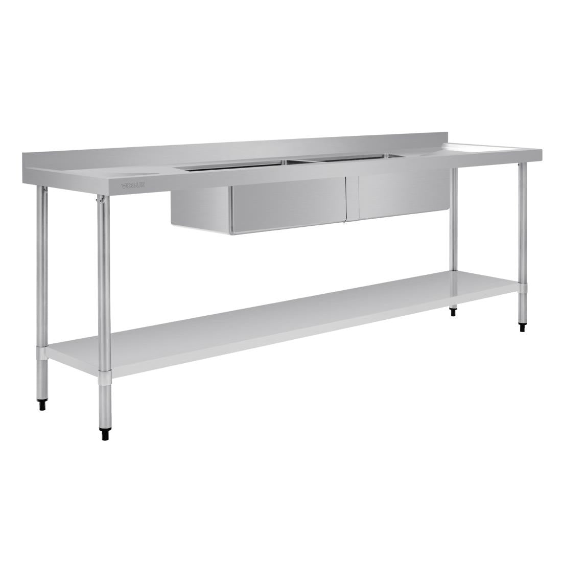 Vogue Double Bowl Sink Double Drainer - 2400mm x 700mm (90mm Drain) HC921