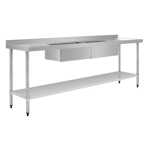 Vogue Double Bowl Sink Double Drainer - 2400mm x 700mm (90mm Drain) HC921