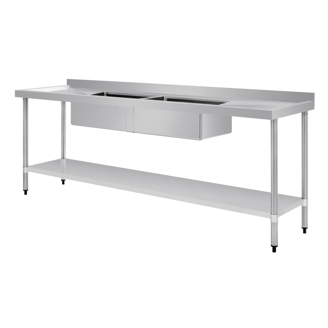 Vogue Double Bowl Sink Double Drainer - 2400mm x 700mm (90mm Drain) HC921