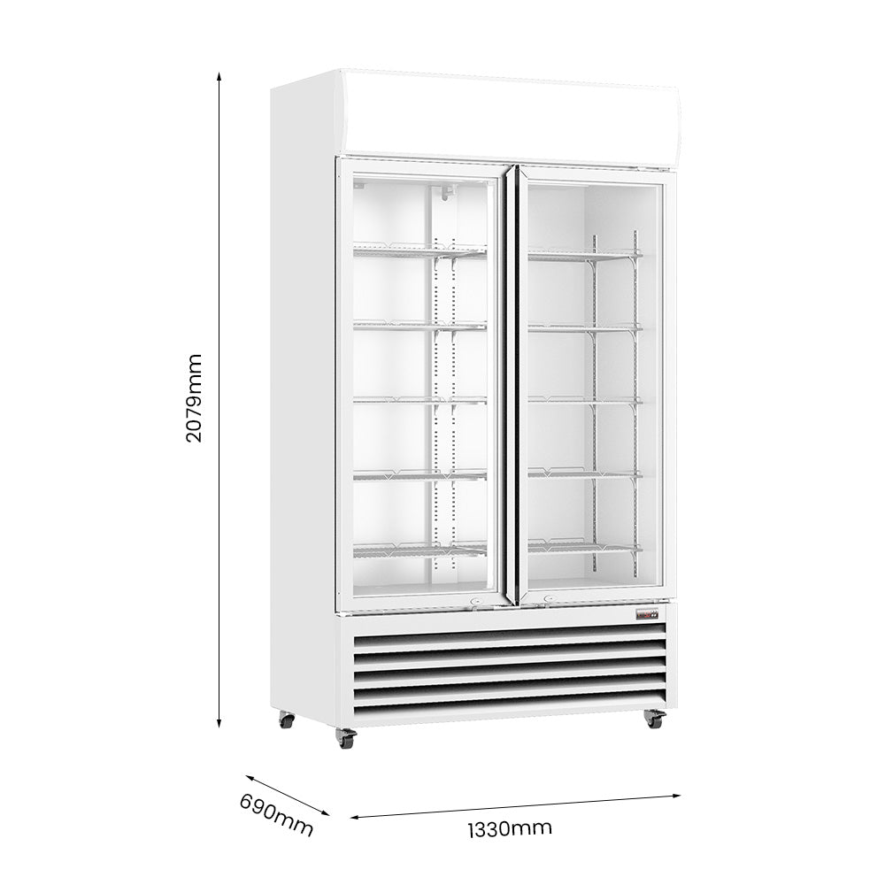 Thermaster Large Two Glass Door Colourbond Upright Drink Fridge - LG-1200P