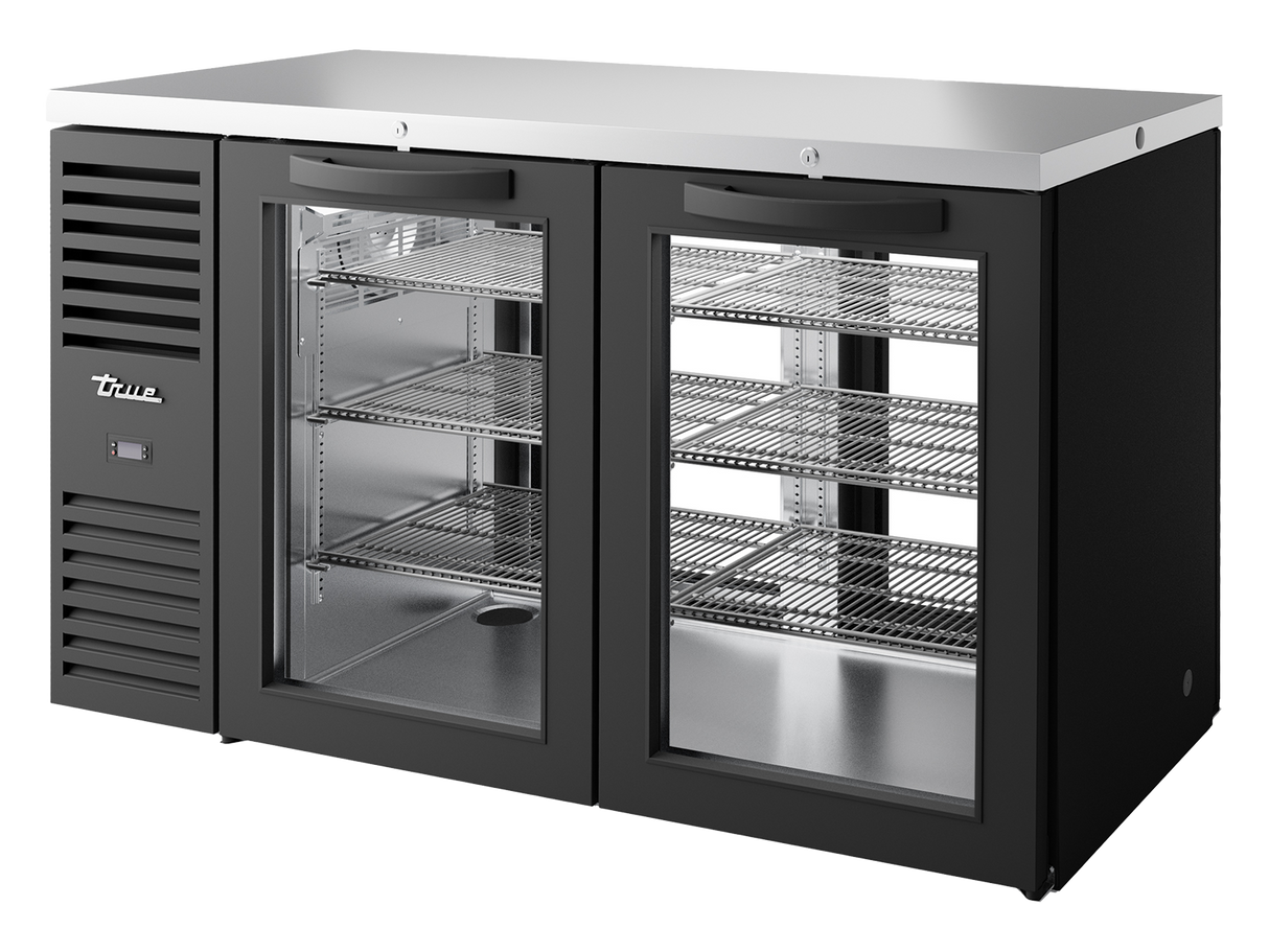 True Refrigeration Pass-Thru Bar Refrigerator Black Ext 2 Glass Swing Doors Front 2 Glass Swing Doors Rear - TBR60-PTSZ1-L-B-GG-GG-2