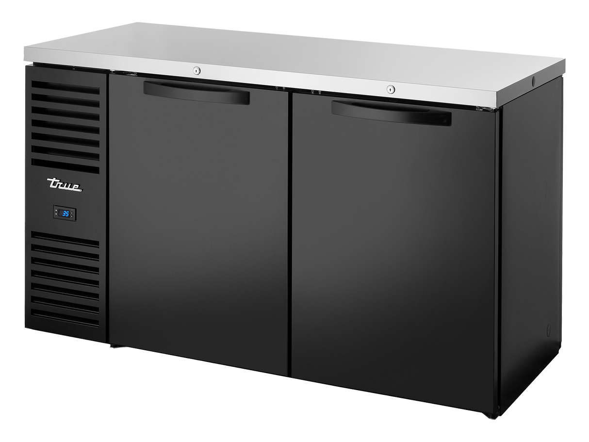 True Refrigeration Pass-Thru Bar Refrigerator Black Ext 2 Solid Swing Doors Front 2 Solid Swing Doors Rear - TBR60-PTSZ1-L-B-SS-SS-2