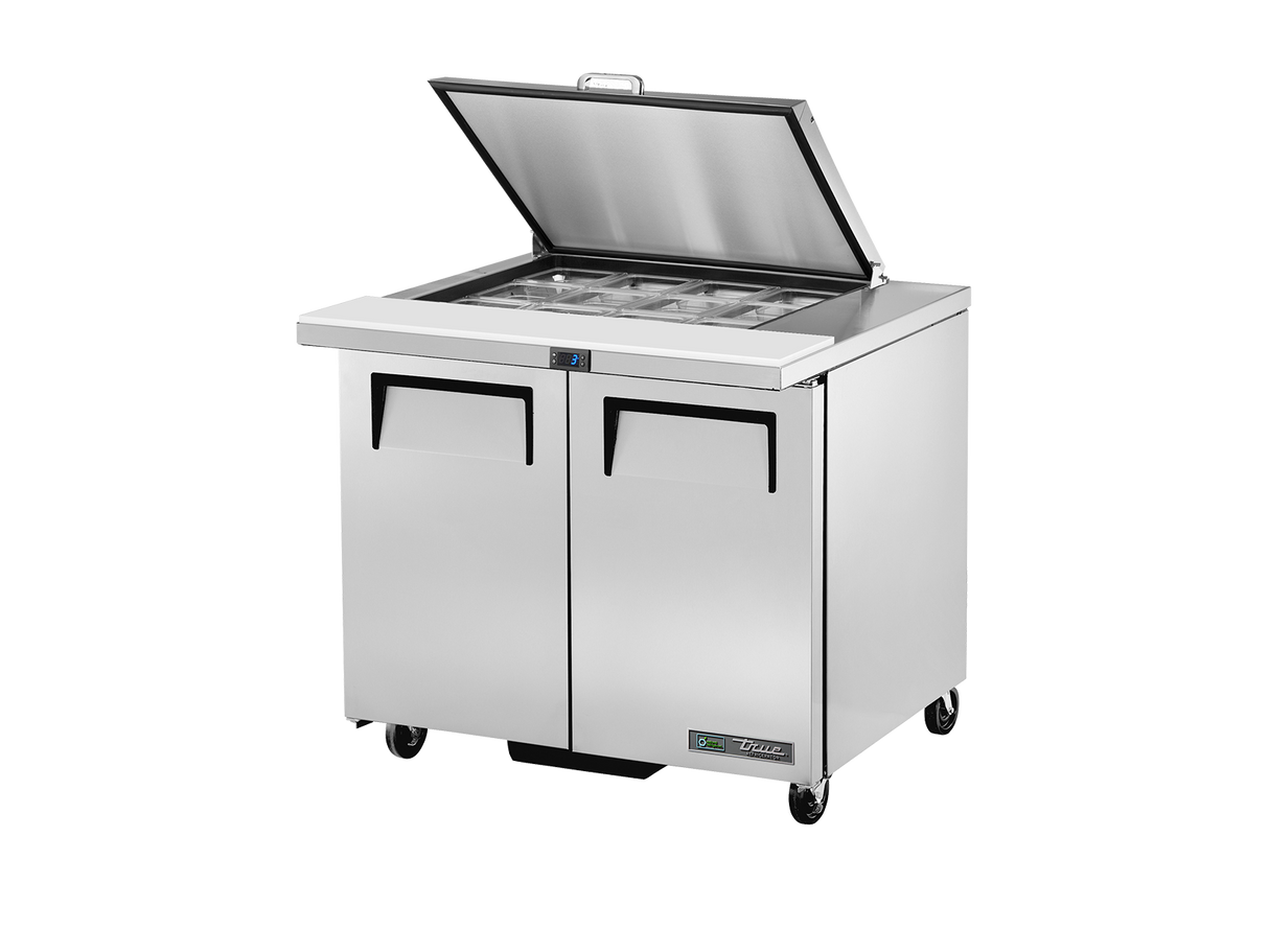 True Refrigeration Prep Table 12x 1/6 Top Pans 2 Solid Swing Doors Removable lids - TSSU-36-12M-B-HC FLID