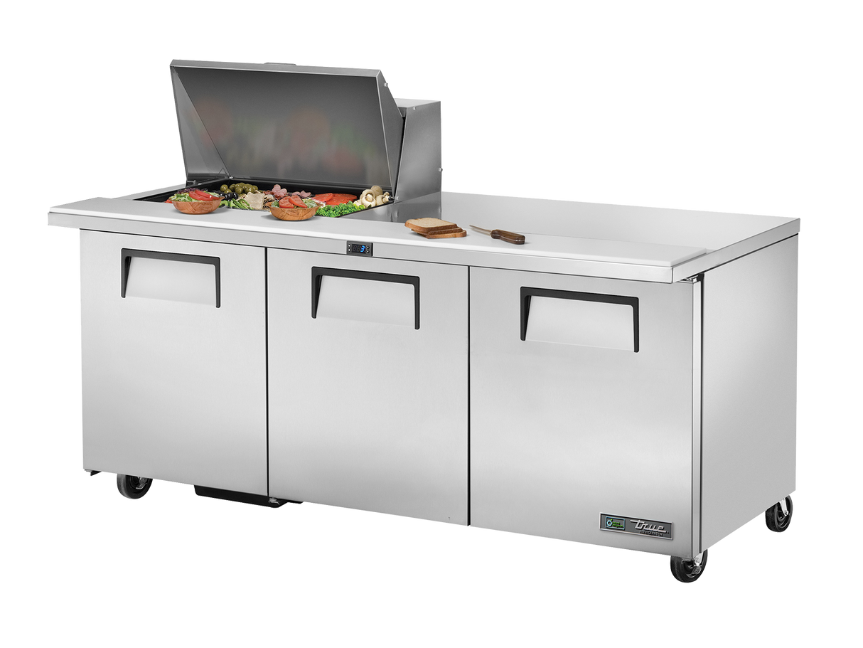 True Refrigeration Prep Table 12x 1/6 Top Pans 3 Solid Swing Doors - TSSU-72-12M-B-HC