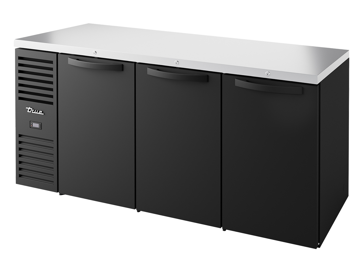 True Refrigeration Bar Refrigerator Black Ext 3 Solid Swing Doors - TBR72-RISZ1-L-B-SSS-2