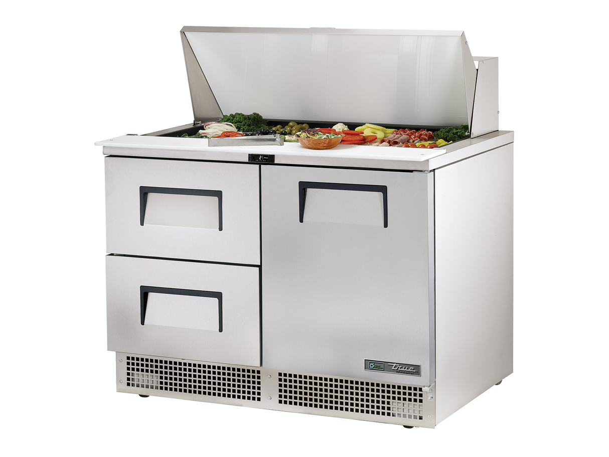 True Refrigeration Prep Table 18x 1/6 Top Pans 2 Drawers + 1 Solid Swing Door - TFP-48-18M-D-2-HC