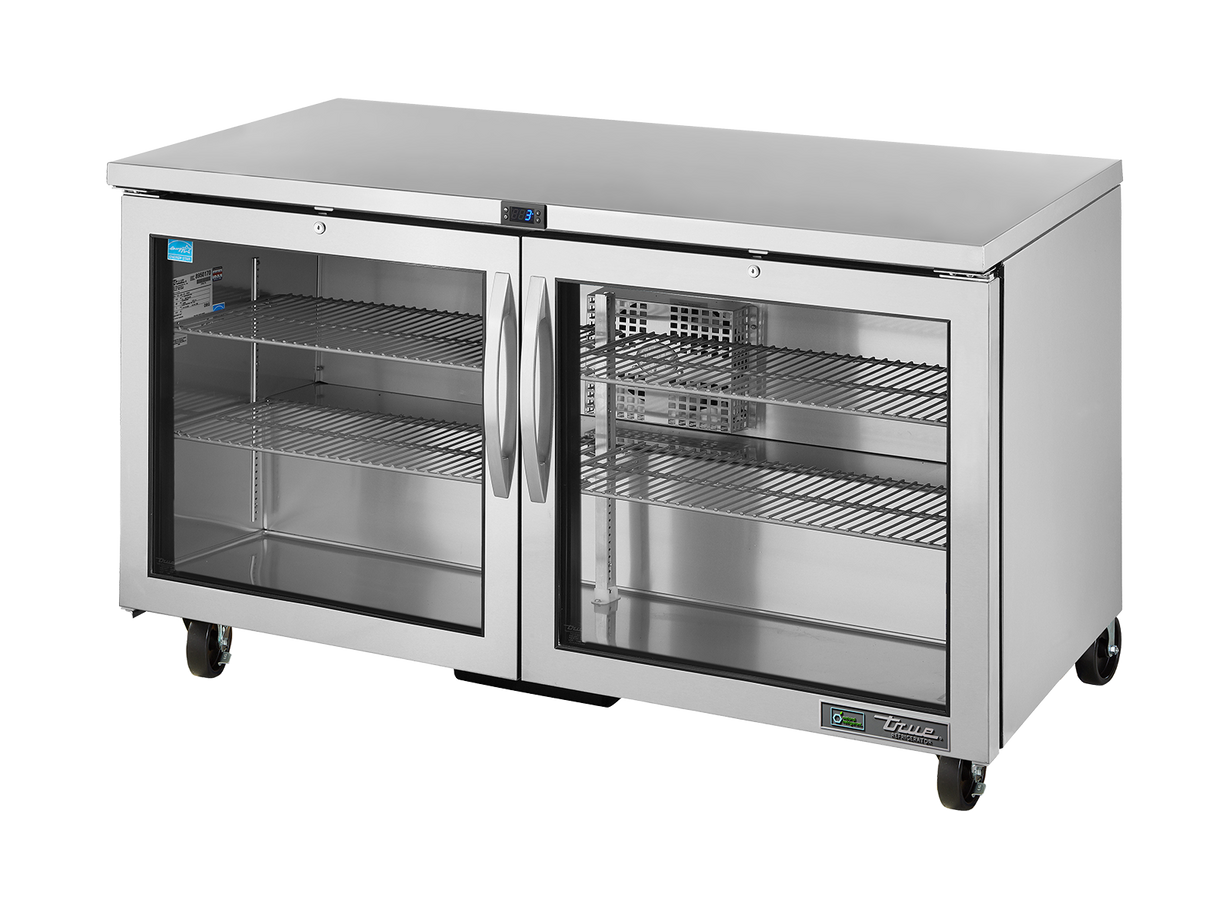 True Refrigeration Undercounter Foodservice Refrigerator, 2 Glass Swing Doors-TUC-60G-HC-FGD01