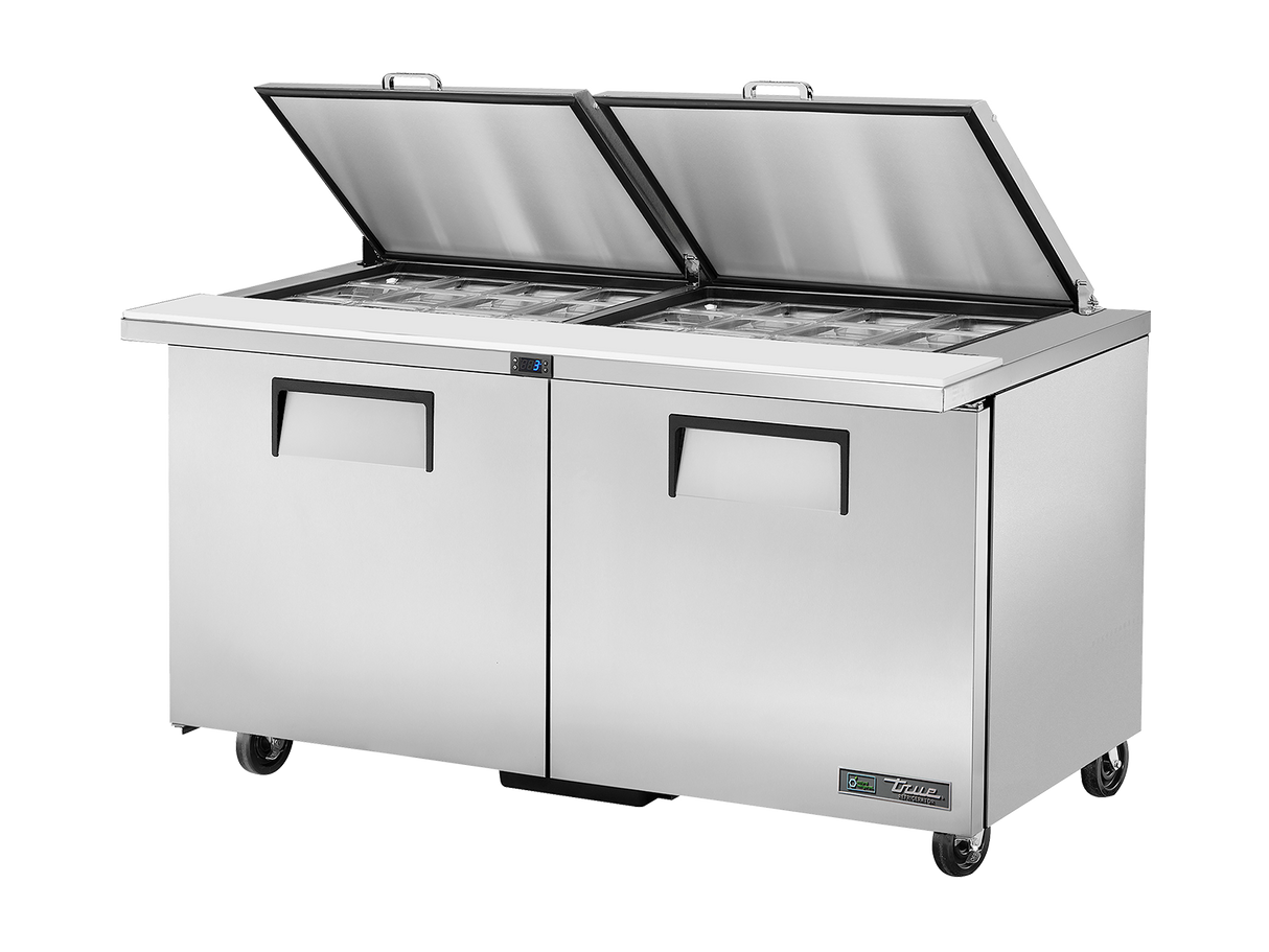 True Refrigeration Prep Table 24x 1/6 Top Pans 2 Solid Swing Doors Removable lids - TSSU-60-24M-B-ST-HC FLID