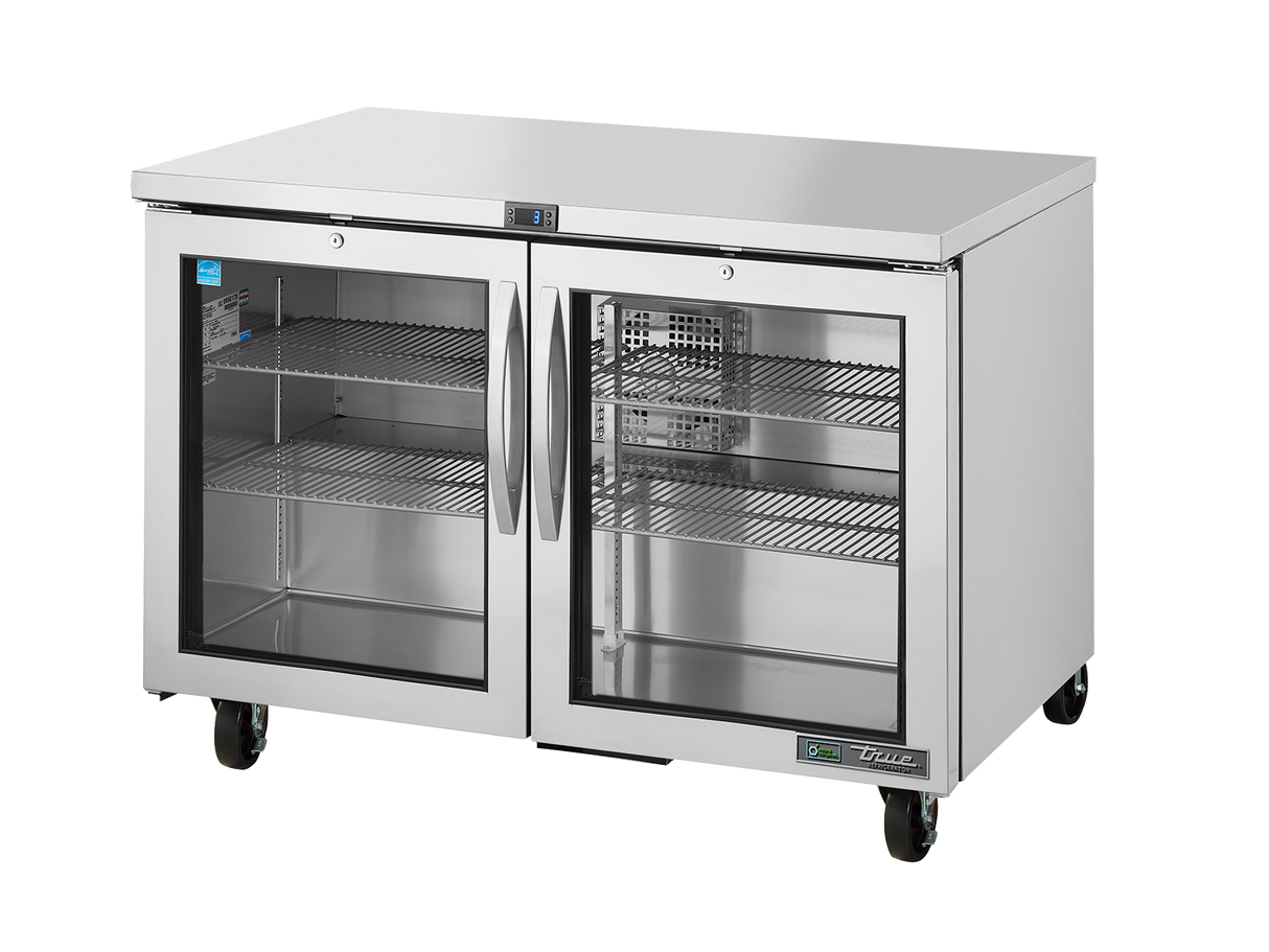 True Refrigeration Undercounter Foodservice Refrigerator, 2 Glass Swing Doors-TUC-48G-HC-FGD01