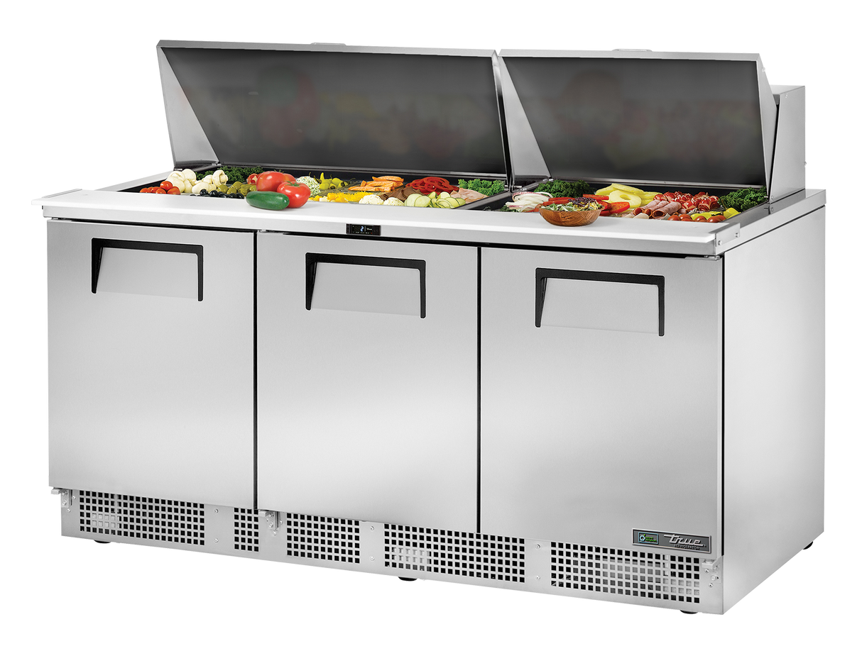 True Refrigeration Prep Table 30x 1/6 Top Pans 3 Solid Swing Doors - TFP-72-30M-HC