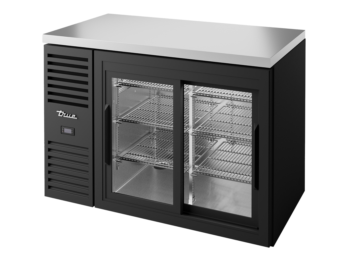 True Refrigeration Bar Refrigerator Black Ext 2 Glass Slide Doors - TBR48-RISZ1-L-B-11-2