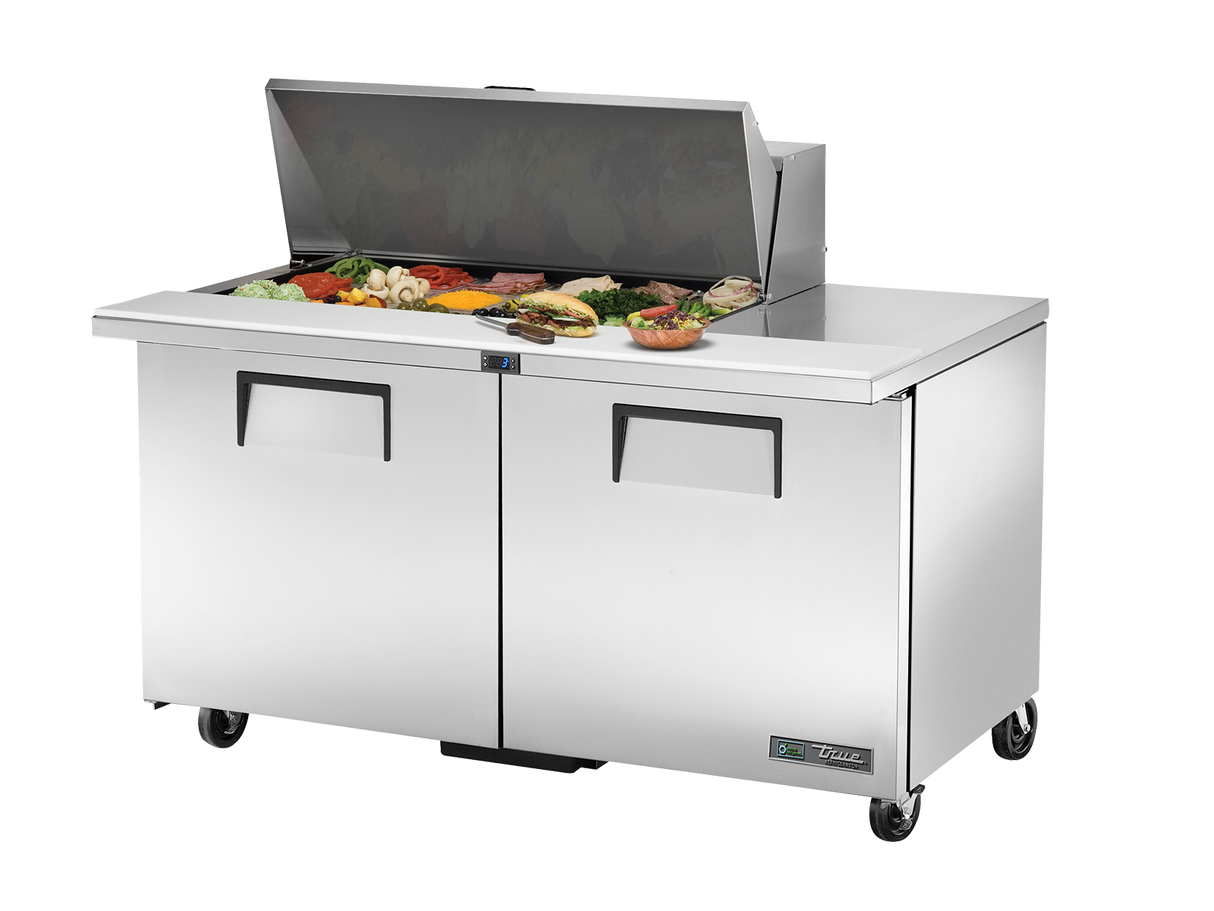 True Refrigeration Prep Table 18x 1/6 Top Pans 2 Solid Swing Doors Removable lids - TSSU-60-18M-B-HC