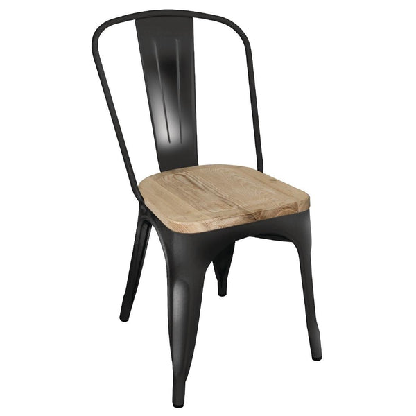 Bolero Black Steel Dining Sidechair with Wooden Seatpad (Pack 4) GG707 - Whisk Hospitality - GG707