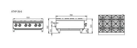 Cookrite 6 BURNER COOK TOPS W910 X D700 X H333 COOKRITE ATHP - 36 - 6 - NG - Whisk Hospitality - ATHP-36-6-NG