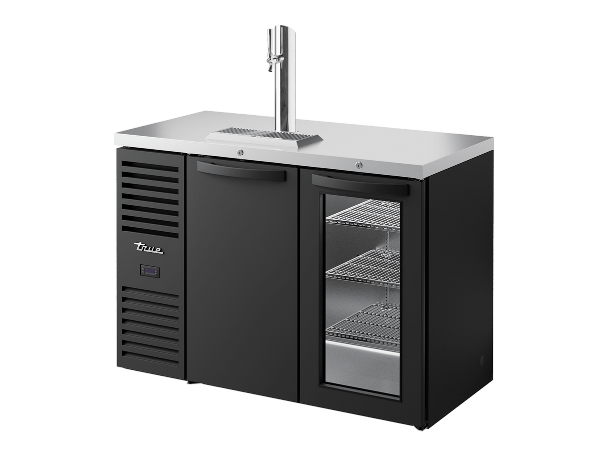 True Refrigeration Keg Chiller / Dispenser Black Ext 1 Solid Swing Door + 1 Glass Swing Door - TDR48 - RISZ1 - L - B - SG - 2 - Whisk Hospitality - TDR48-RISZ1-L-B-SG-2