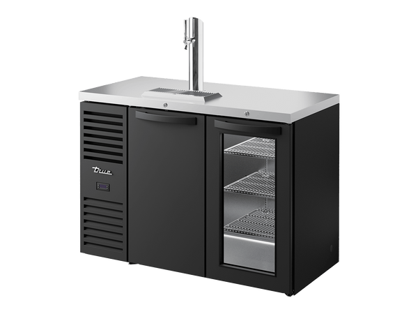 True Refrigeration Keg Chiller / Dispenser Black Ext 1 Solid Swing Door + 1 Glass Swing Door - TDR48 - RISZ1 - L - B - SG - 2 - Whisk Hospitality - TDR48-RISZ1-L-B-SG-2