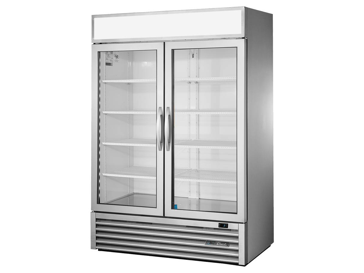True Refrigeration Upright Retail Merchandiser Refrigerator 2 Full Glass Swing Doors - GDM - 49 - HC - FGD01 - Whisk Hospitality - GDM-49-HC-FGD01