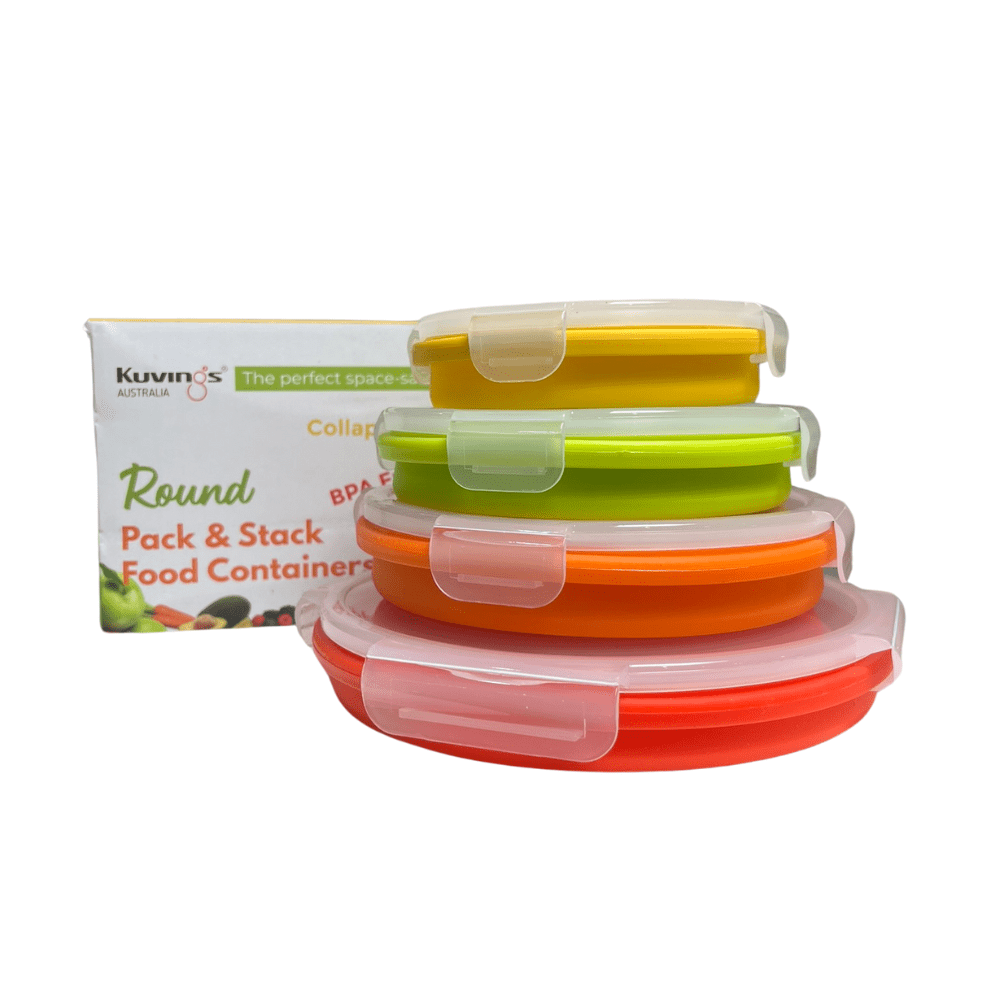 Pack and Stack Silicone Collapsible Food Containers – Round 4 Piece Set – Mixed Sizes - Whisk Hospitality - KUV2