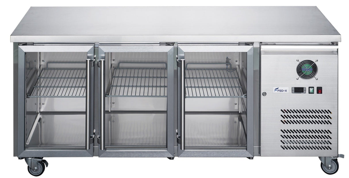 FED - X Three Glass Door Bench Fridge Stainless Steel - XUB6C18G3V - Whisk Hospitality - XUB6C18G3V