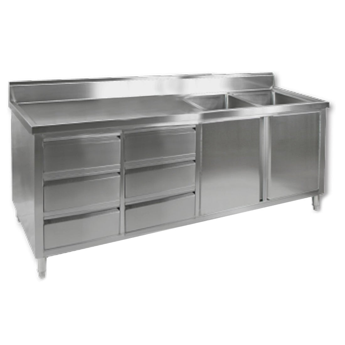 DSC - 2100R - H KITCHEN TIDY CABINET WITH DOUBLE RIGHT SINKS - Whisk Hospitality - DSC-2100R-H