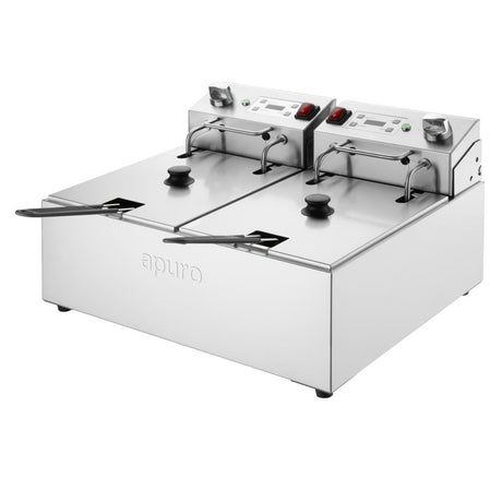 Apuro Double Electric Fryer with Timer - 5Ltr - 2x2.8kW CU624 - A - Whisk Hospitality - CU624-A