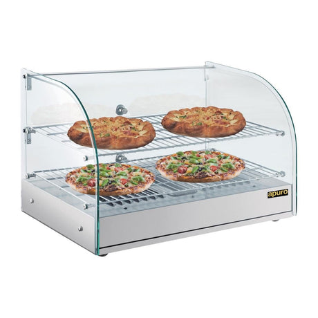 Apuro Pastry Heated Showcase Curved Glass w/Hinged Rear Doors 2 Shelves 45Ltr CK916 - A - Whisk Hospitality - CK916-A