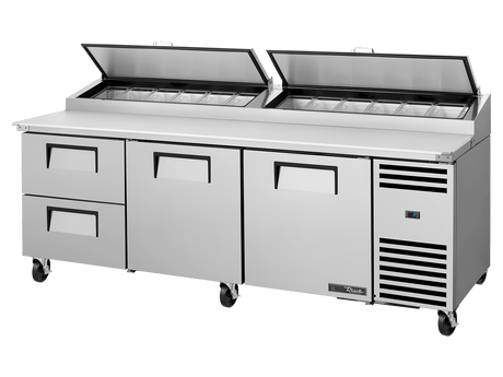 True Refrigeration Pizza Prep Table 12x 1/3 Top Pans 2 Drawers + 2 Solid Swing Doors - TPP - AT2 - 93D - 2 - HC - Whisk Hospitality - TPP-AT2-93D-2-HC