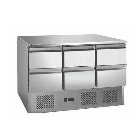 6 drawers S/S Compact Workbench Fridge - GNS1300 - 6D - Whisk Hospitality - GNS1300-6D