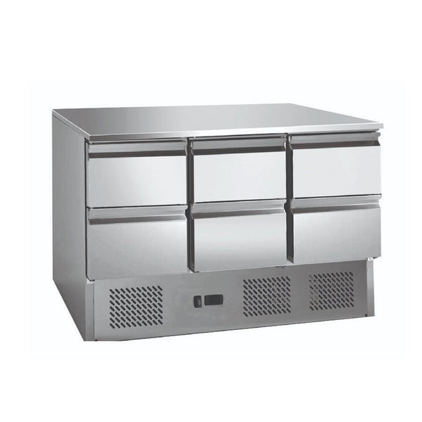6 drawers S/S Compact Workbench Fridge - GNS1300 - 6D - Whisk Hospitality - GNS1300-6D