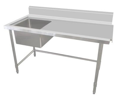 Inlet Bench - Single Sink with Splashback & Leg Brace - Inlet on Right - Sink on Left / 700 / ASSD-1870RL - Whisk Hospitality - 631188