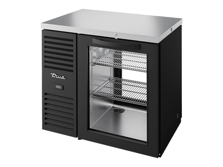 True Refrigeration Pass - Thru Bar Refrigerator Black Ext 1 Glass Swing Door Front 1 Glass Swing Door Rea - TBR36 - PTSZ1 - L - B - G - G - 2 - Whisk Hospitality - TBR36-PTSZ1-L-B-G-G-2
