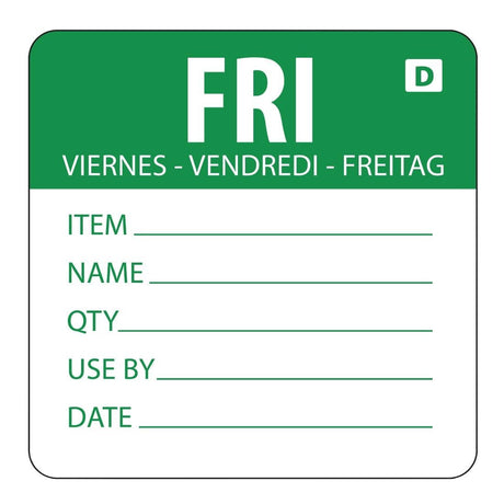 Hygiplas Day of the Week Dissolvable Food Prep Label Friday 2'' (Roll 250) GH355 - Whisk Hospitality - GH355