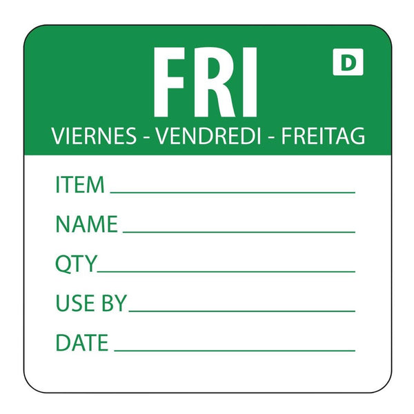 Hygiplas Day of the Week Dissolvable Food Prep Label Friday 2'' (Roll 250) GH355 - Whisk Hospitality - GH355
