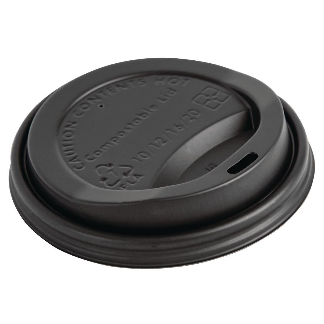 Fiesta Compostable Lid for Hot Cups Black - 340ml (Box 1000) DS053 - Whisk Hospitality - DS053