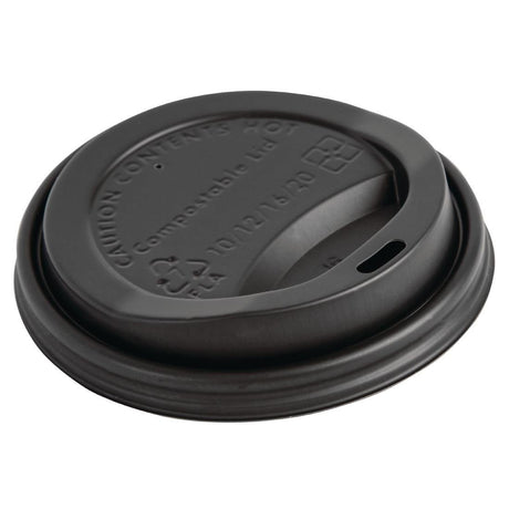 Fiesta Compostable Lid for Hot Cups Black - 340ml (Box 1000) DS053 - Whisk Hospitality - DS053