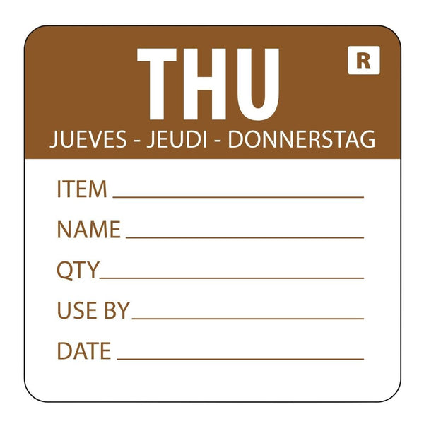 Hygiplas Day Of the Week Removable Food Prep Label Thursday 2'' (Roll 500) L069 - Whisk Hospitality - L069